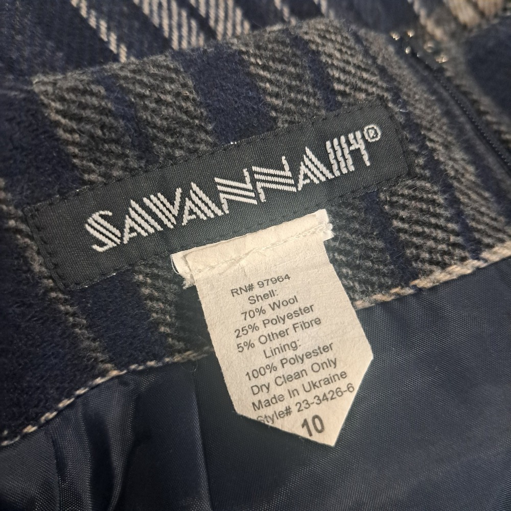 Savannah Womens Plaid Wool Blend Pencil Skirt Navy Grey Size 10 23-3426-6 - Picture 3 of 5